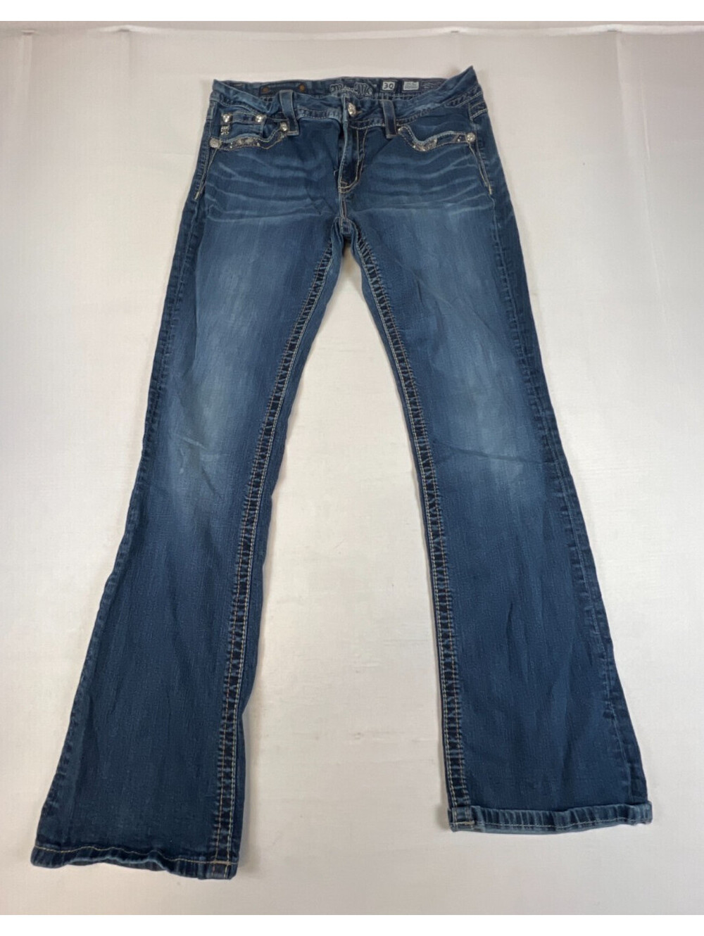 Miss Me Women 30x33 Blue Denim Mid-Rise Easy Boot Jeans Embellished Y2K